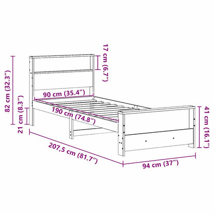 vidaXL Bed Frame with Headboard Wax Brown 90 x 190 cm Engineered Wood