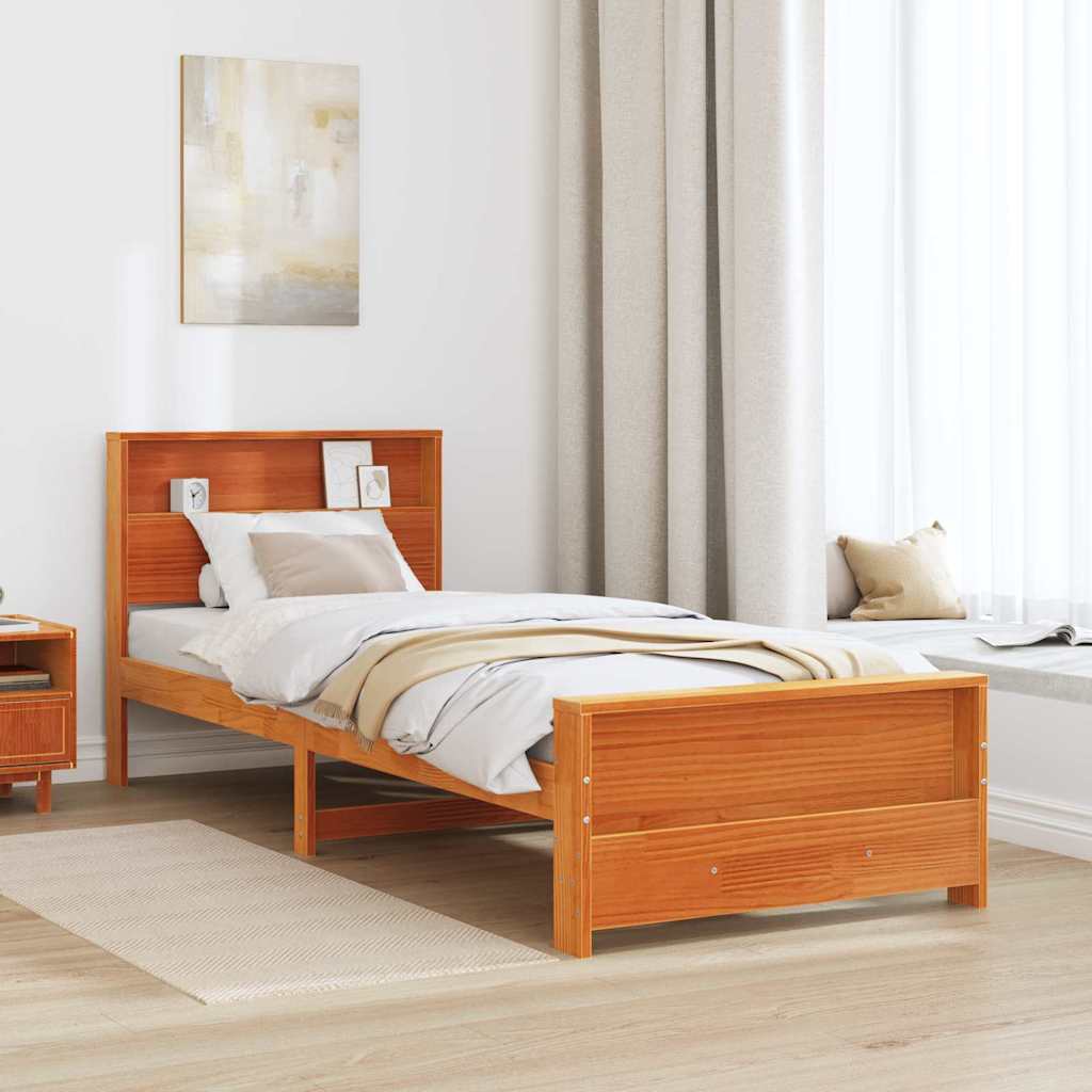 vidaXL Bed Frame with Headboard Wax Brown 75 x 190 cm Engineered Wood