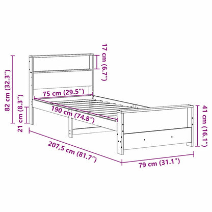 vidaXL Bed Frame with Headboard Wax Brown 75 x 190 cm Engineered Wood