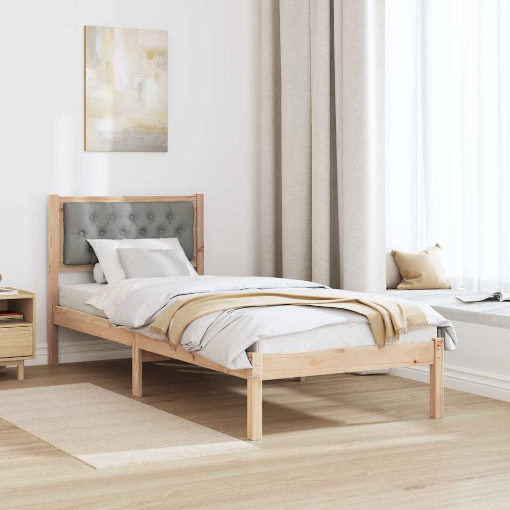 vidaXL Bed Frame with Headboard Light Grey 90 x 190 cm Solid Pine Wood