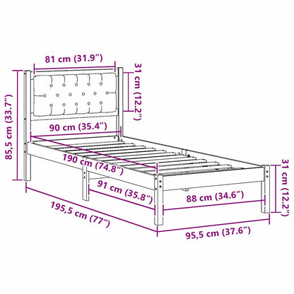 vidaXL Bed Frame with Headboard Light Grey 90 x 190 cm Solid Pine Wood