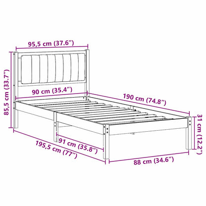 vidaXL Bed Frame with Upholstered Headboard Light Grey 90 x 190 cm