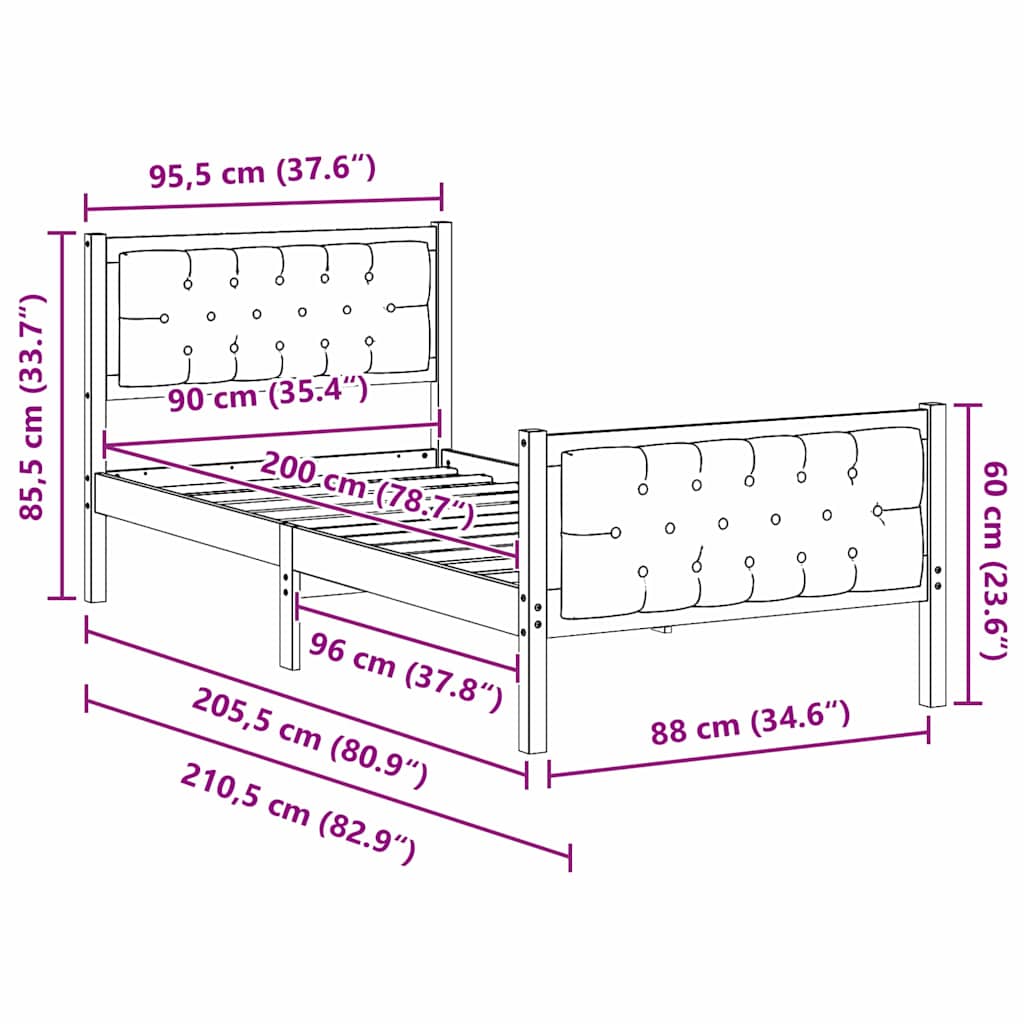 vidaXL Bed Frame with Headboard Light Grey 90 x 200 cm Solid Pine Wood