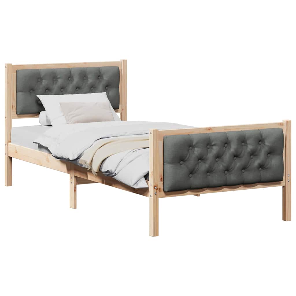 vidaXL Bed Frame with Headboard Dark Grey 90 x 200 cm Solid Pine Wood