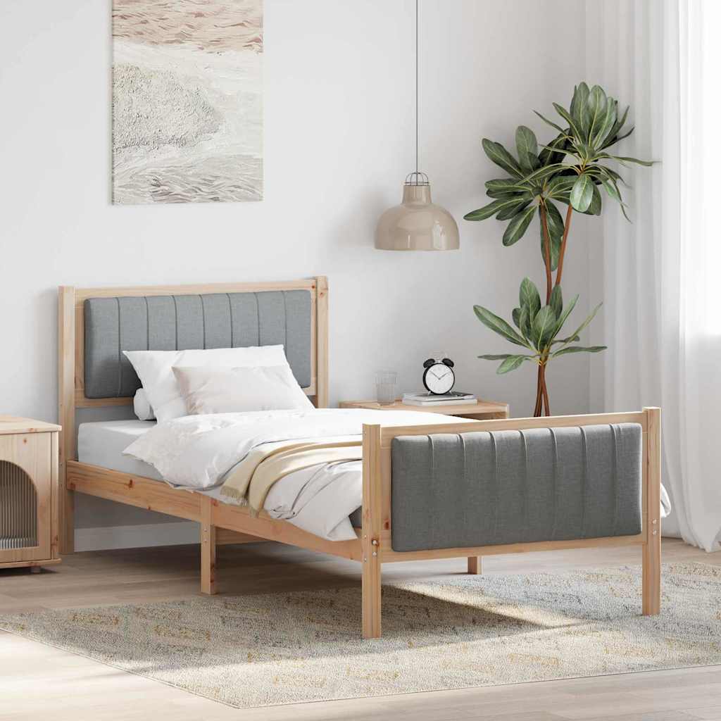 vidaXL Bed frame Brown and light grey 90 x 200 cm Solid pine wood