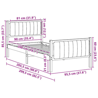 vidaXL Bed frame Brown and dark grey 90 x 200 cm Solid pine wood