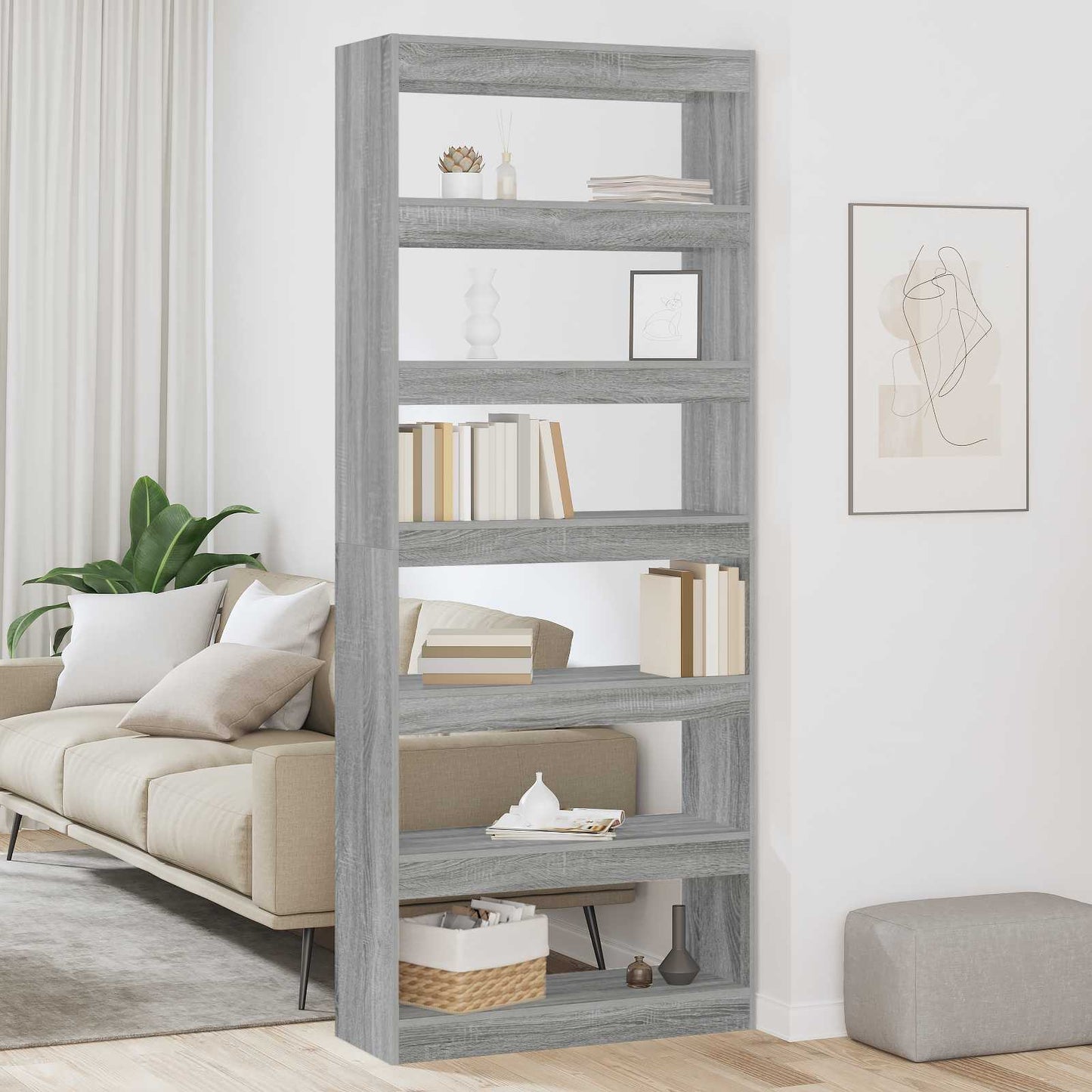 vidaXL Book Cabinet 6-Tier 80 x 30 x 198 cm Engineered Wood