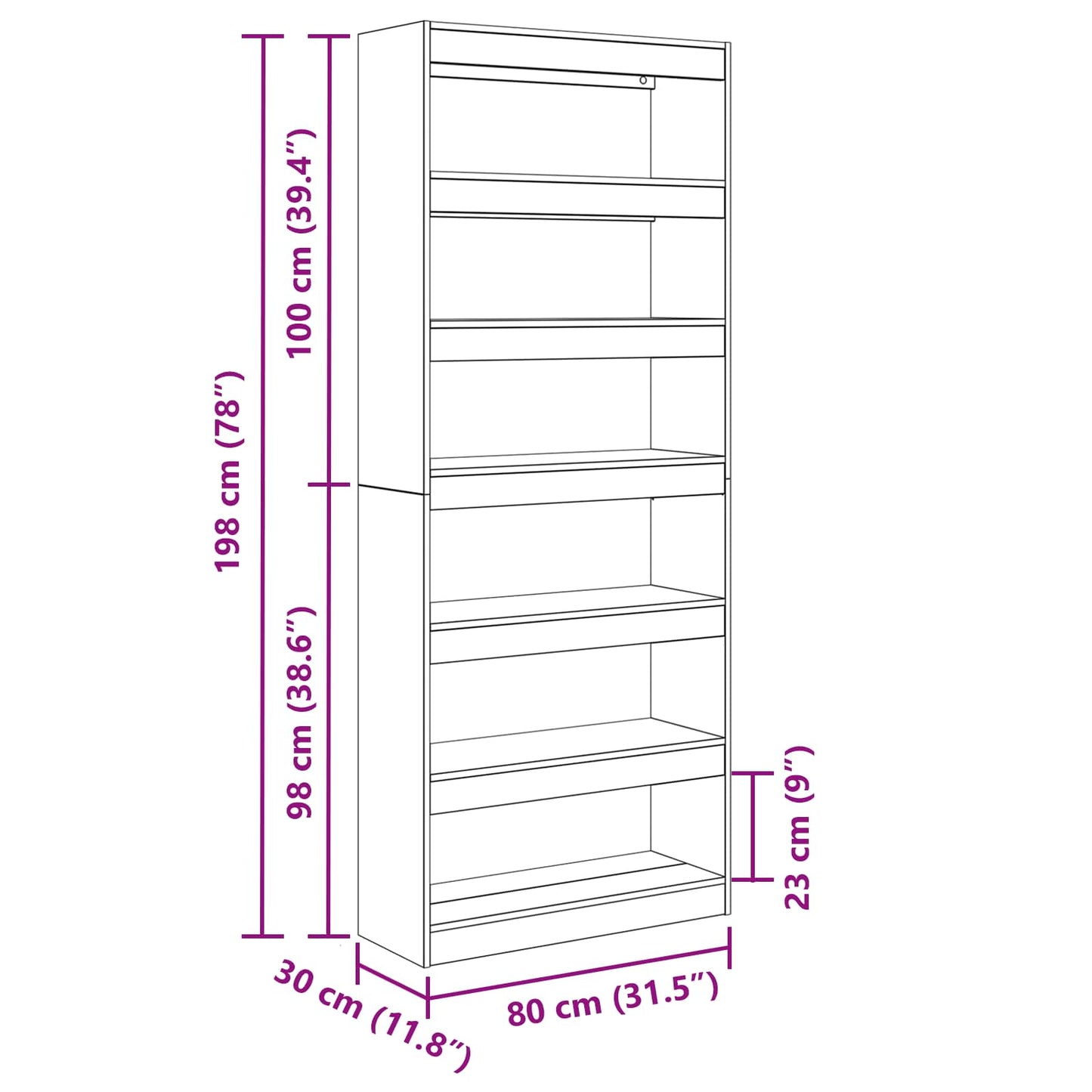 vidaXL Book Cabinet Grey Sonoma 80 x 30 x 198 cm Engineered Wood