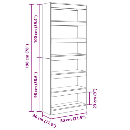 vidaXL Book Cabinet Grey Sonoma 80 x 30 x 198 cm Engineered Wood