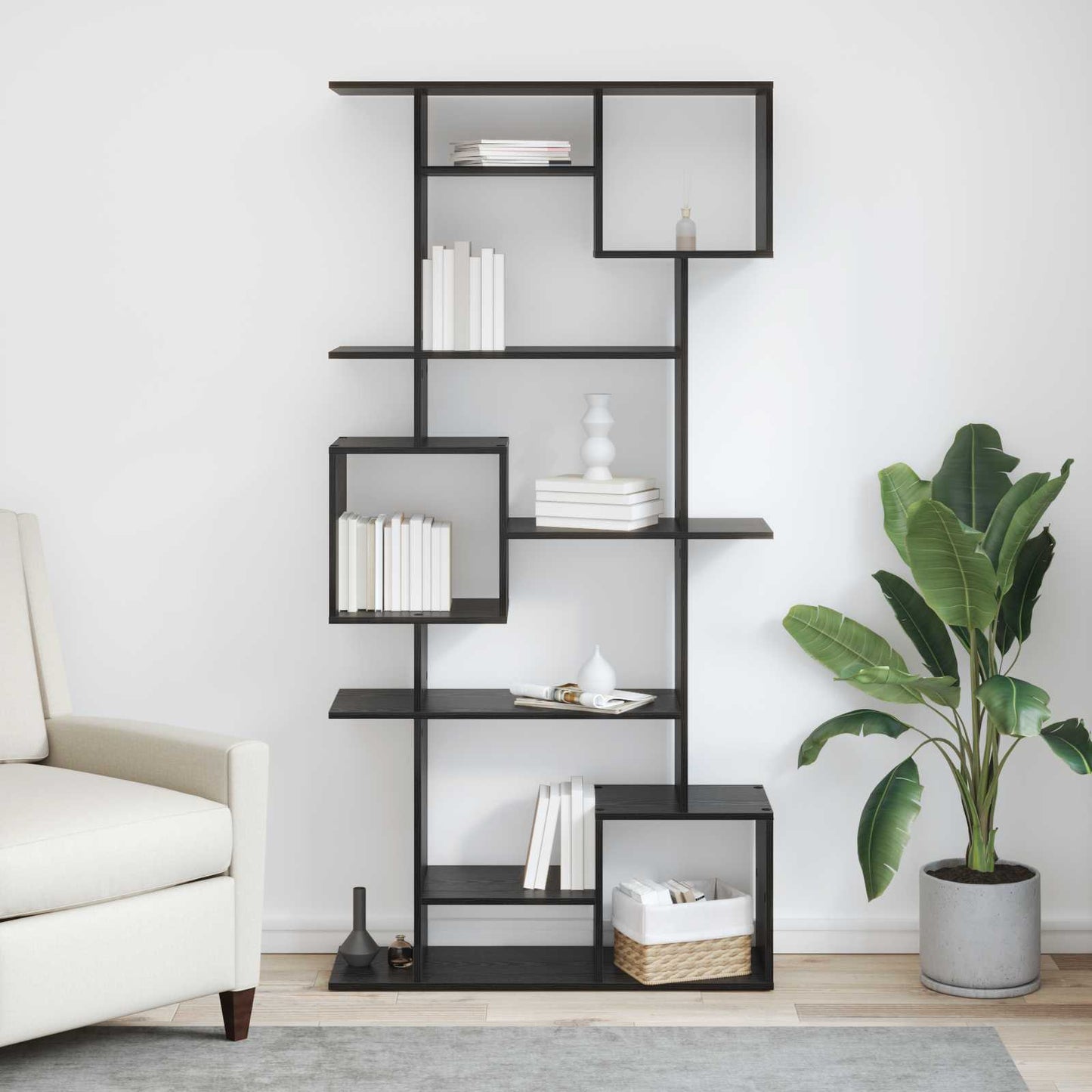 vidaXL Book Cabinet Black Oak 92 x 29 x 188 cm Engineered Wood