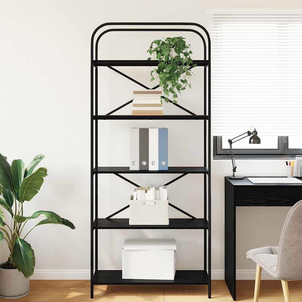 vidaXL Bookshelf 5-Tier 80 x 30 x 183 cm Engineered wood Black Oak