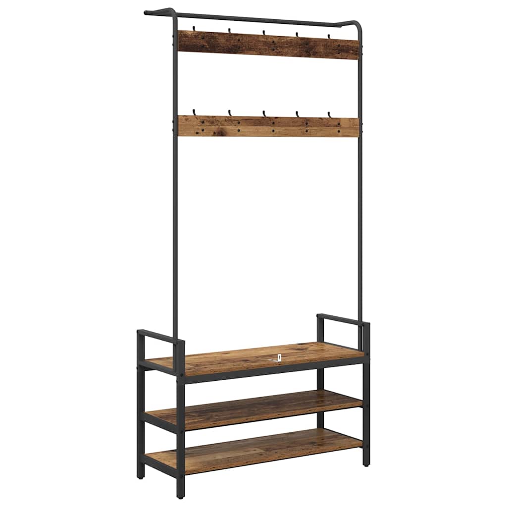 vidaXL Coat Rack with Shelf Old Wood 95 x 34 x 184 cm Engineered wood