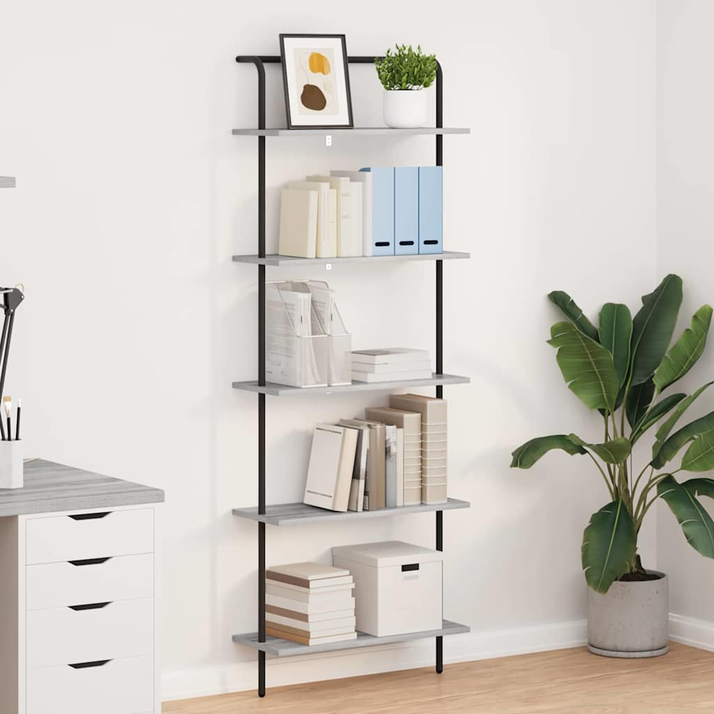 vidaXL Bookshelf 5-Tier 60 x 24 x 168 cm Engineered wood Grey Sonoma