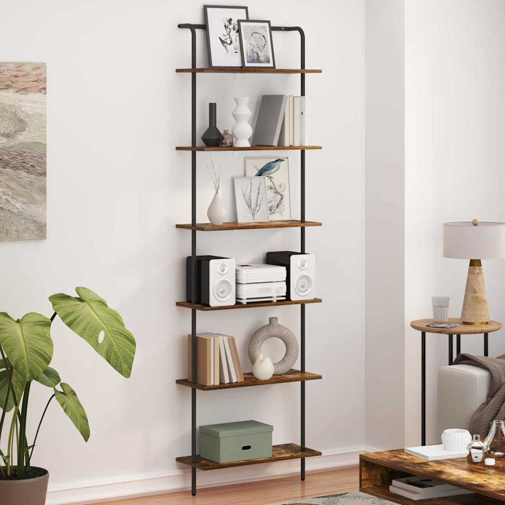 vidaXL Bookshelf 6-Tier 60 x 24 x 203 cm Engineered wood Smoked Oak