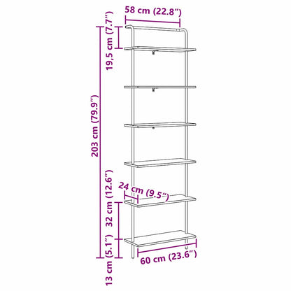vidaXL Bookshelf 6-Tier 60 x 24 x 203 cm Engineered wood Artisan Oak