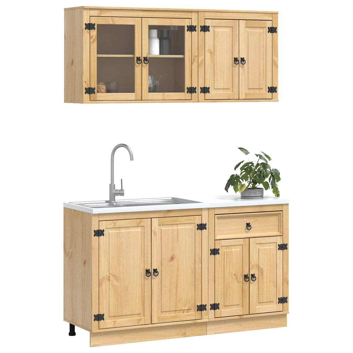 vidaXL Cabinet SKI 4 pcs Honey Brown Solid Pine Wood