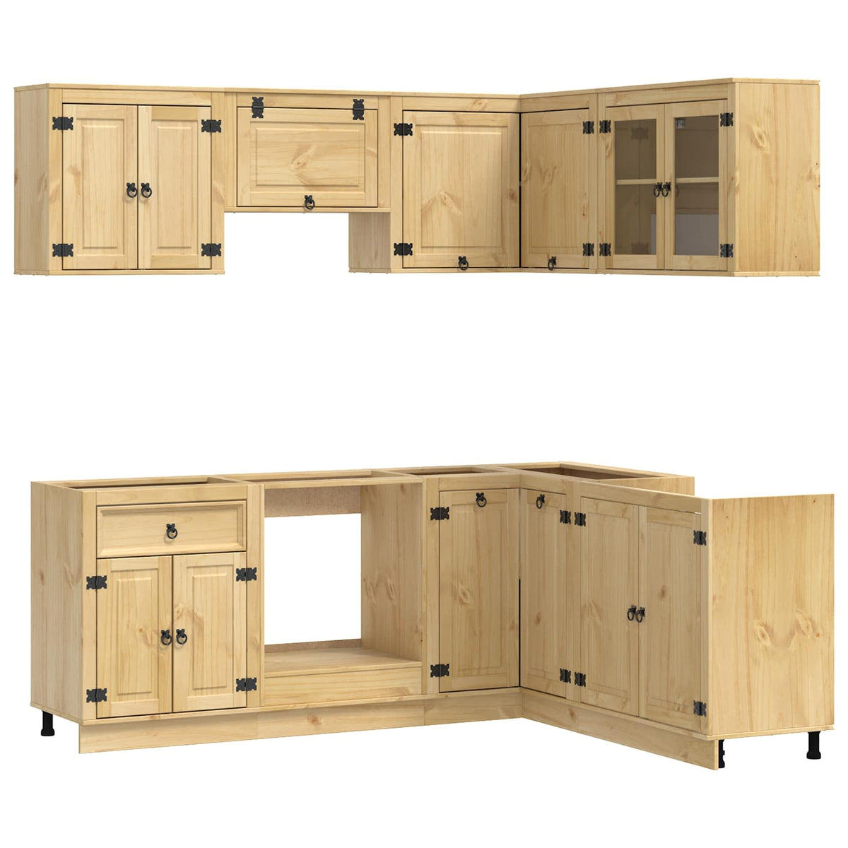vidaXL Cabinet SKI 8 pcs Honey Brown Solid Pine Wood