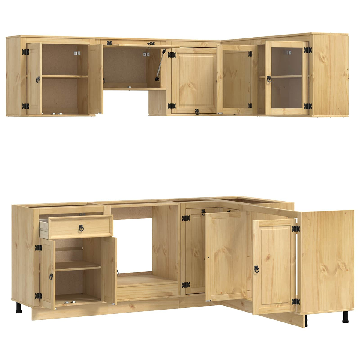 vidaXL Cabinet SKI 8 pcs Honey Brown Solid Pine Wood