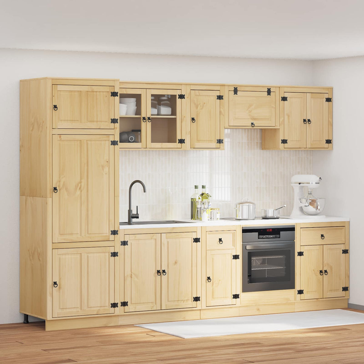 vidaXL Cabinet SKI 9 pcs Honey Brown Solid Pine Wood