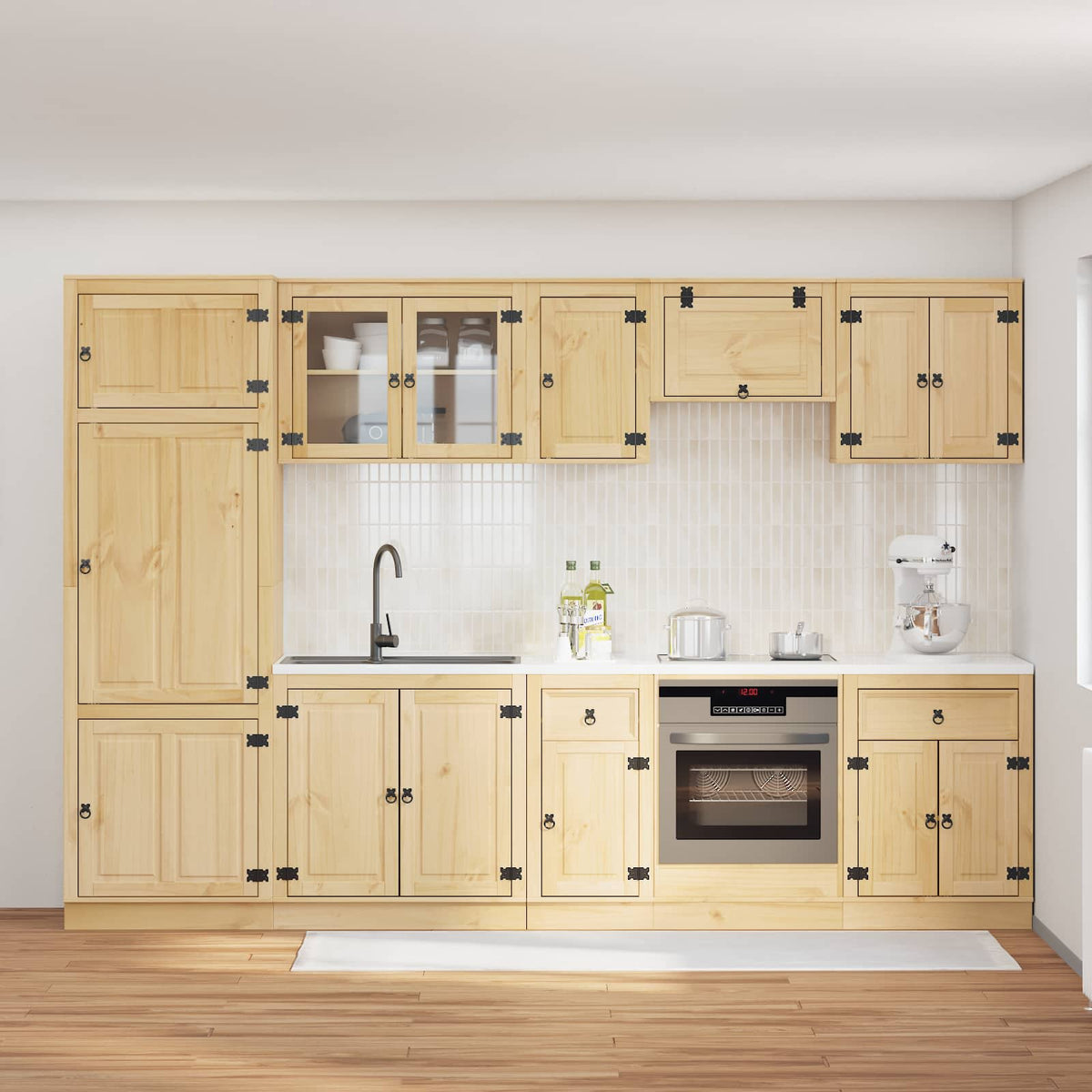 vidaXL Cabinet SKI 9 pcs Honey Brown Solid Pine Wood