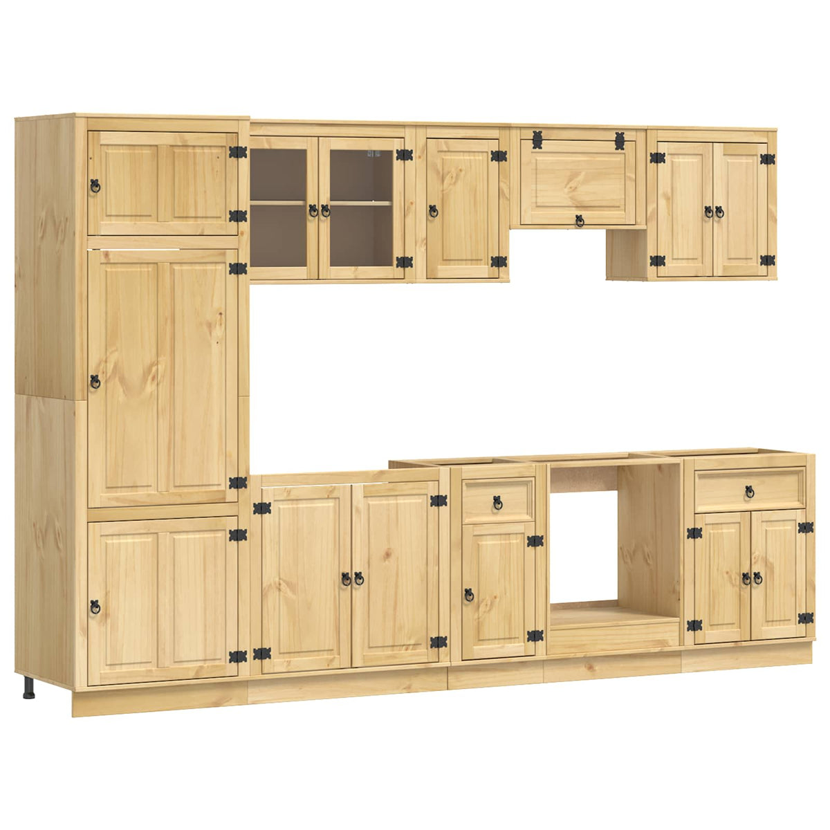 vidaXL Cabinet SKI 9 pcs Honey Brown Solid Pine Wood