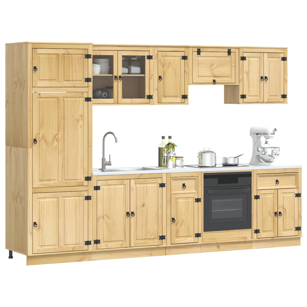 vidaXL Cabinet SKI 9 pcs Honey Brown Solid Pine Wood