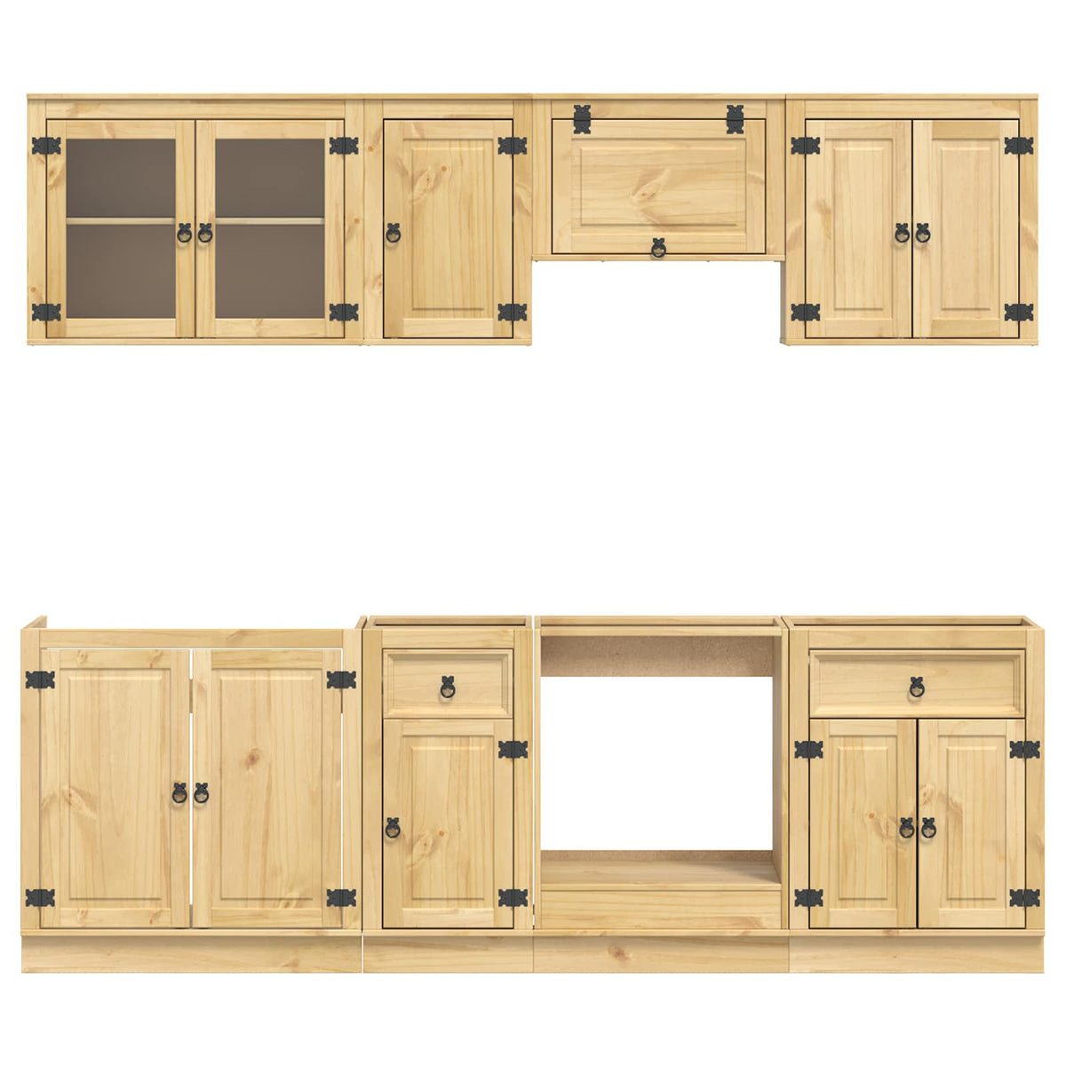 vidaXL Cabinet SKI 8 pcs Honey Brown Solid Pine Wood