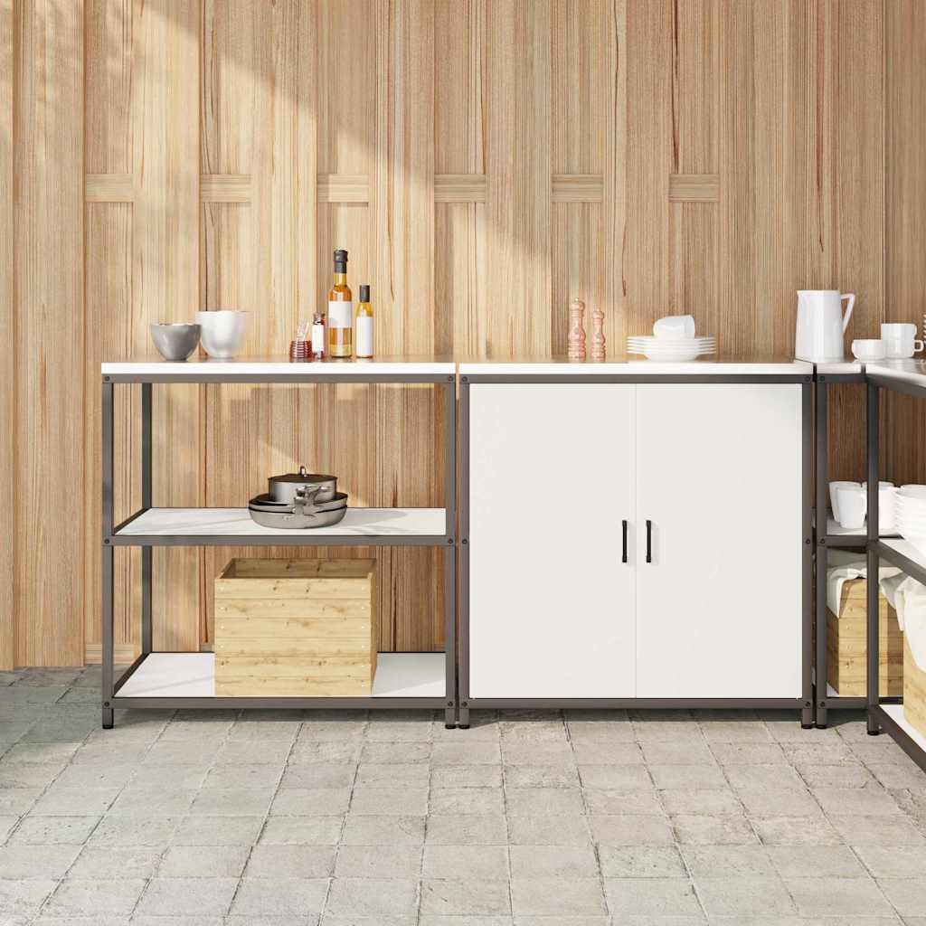 vidaXL Kitchen Storage Set with Shelf 2 pcs White Cold-rolled Steel