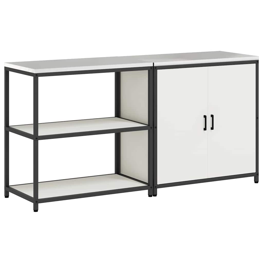vidaXL Kitchen Storage Set with Shelf 2 pcs White Cold-rolled Steel
