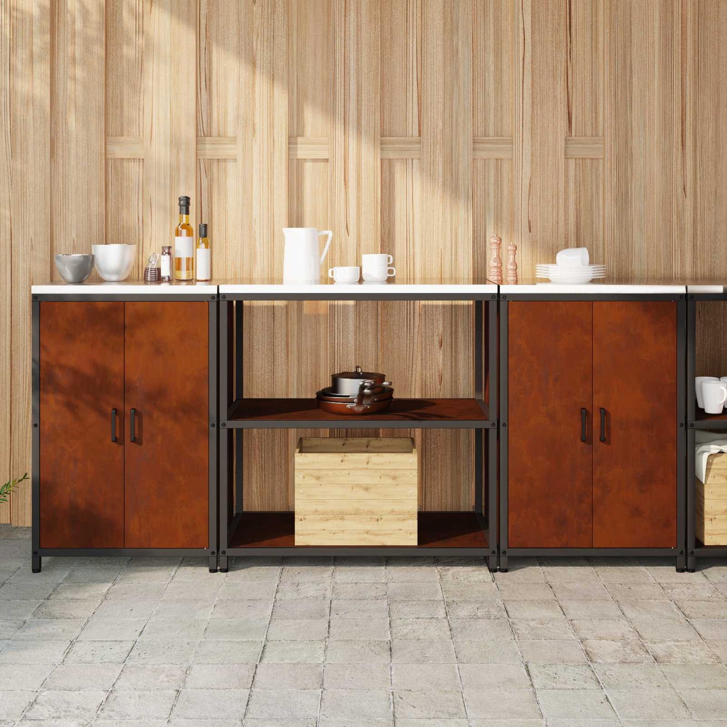 vidaXL Kitchen Storage Set HATTEM 3 pcs Rusty Steel
