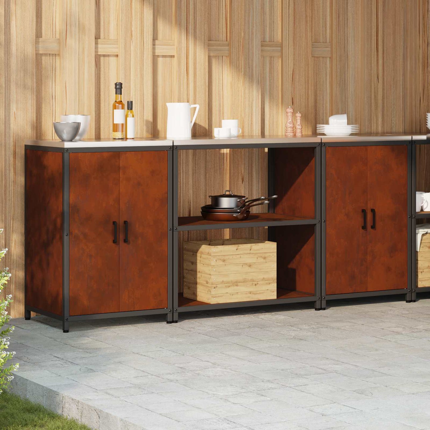 vidaXL Kitchen Storage Set HATTEM 3 pcs Rusty Steel