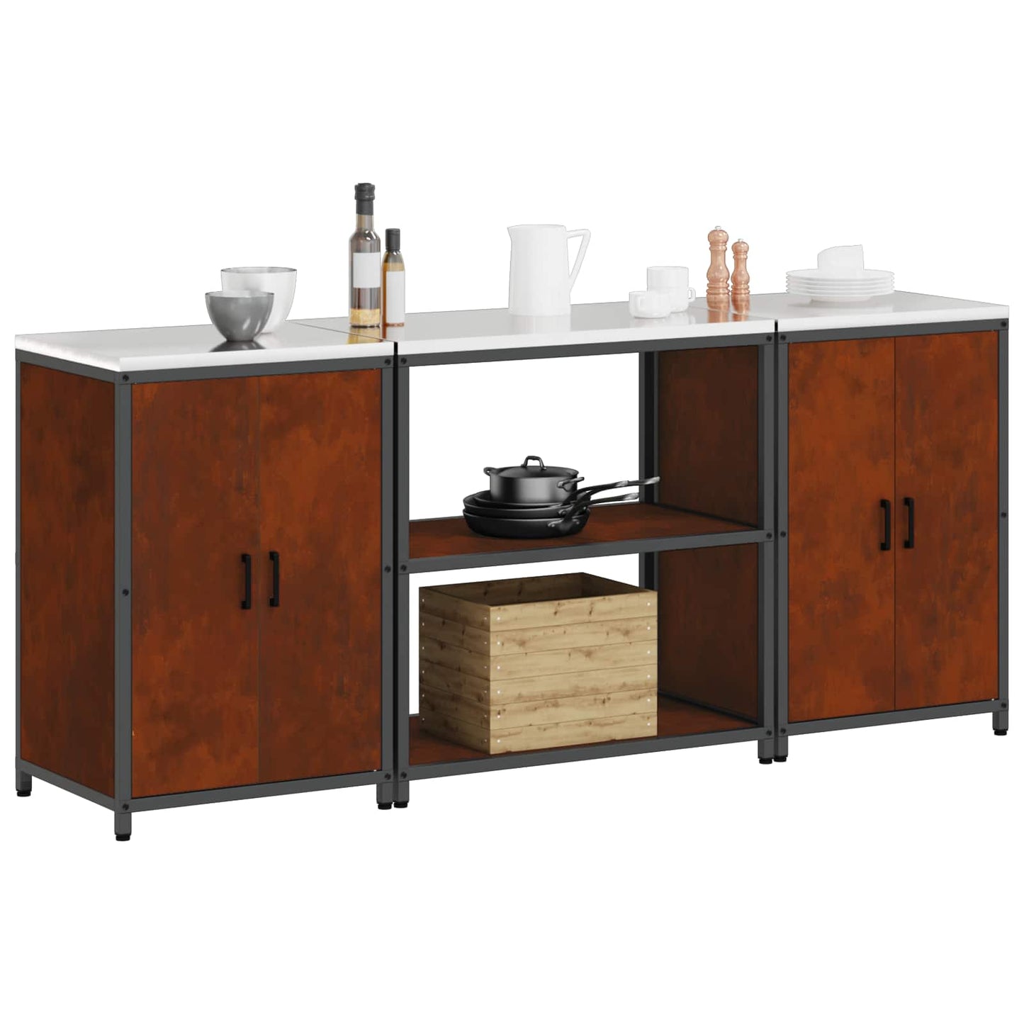 vidaXL Kitchen Storage Set HATTEM 3 pcs Rusty Steel