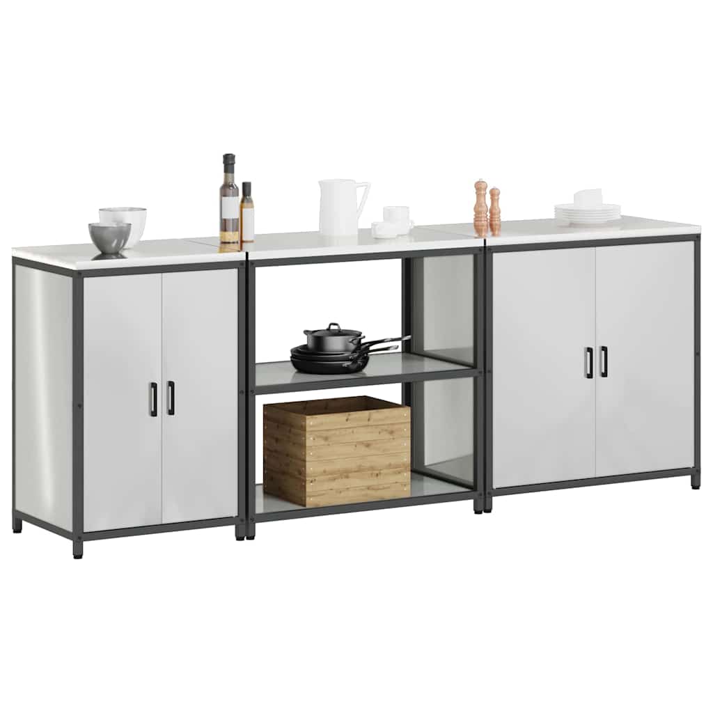 vidaXL Kitchen Storage Set HATTEM 3 pcs Silver Galvanised Steel
