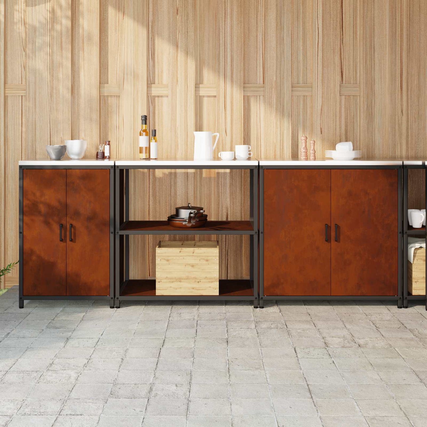 vidaXL Kitchen Storage Set HATTEM 3 pcs Rusty Steel