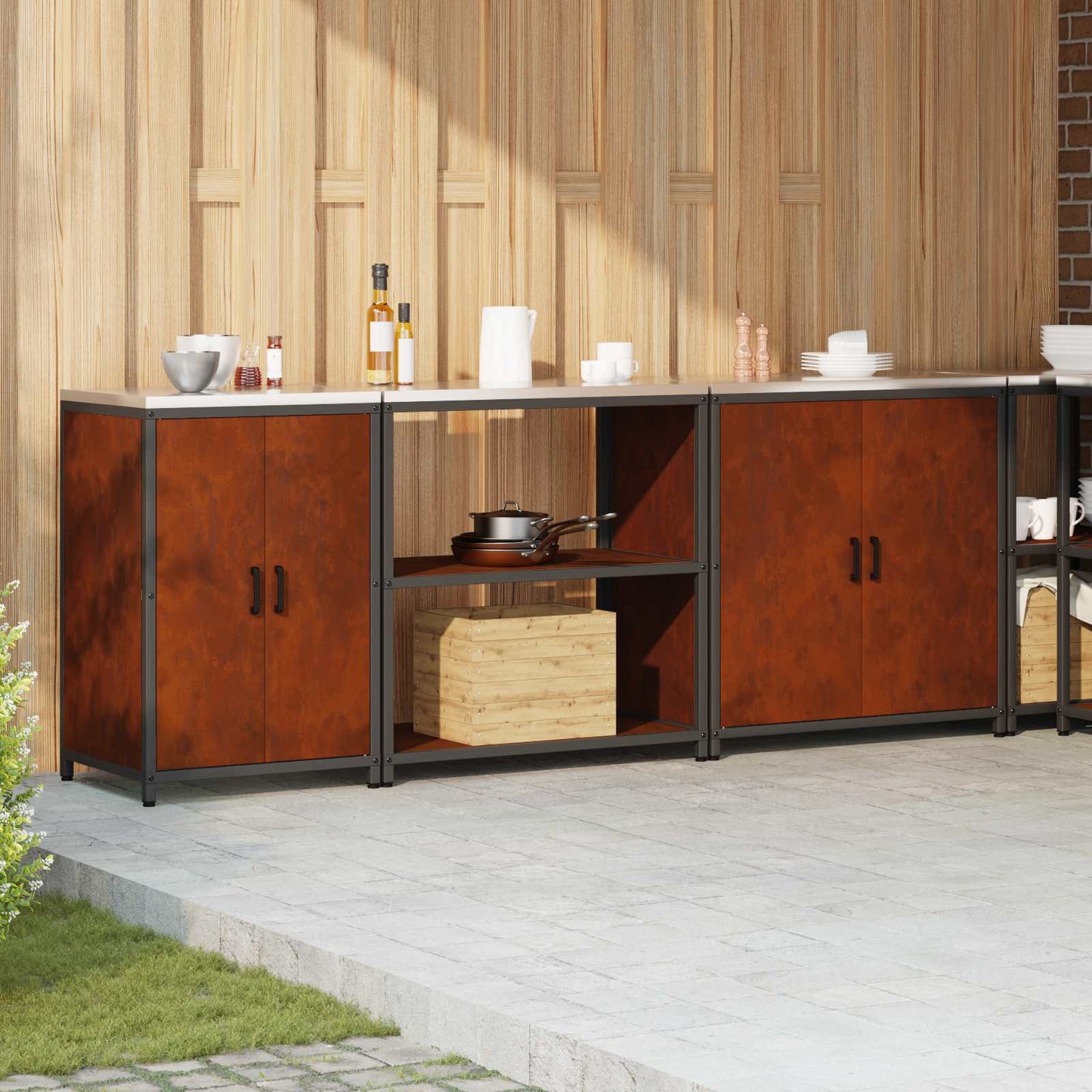 vidaXL Kitchen Storage Set HATTEM 3 pcs Rusty Steel