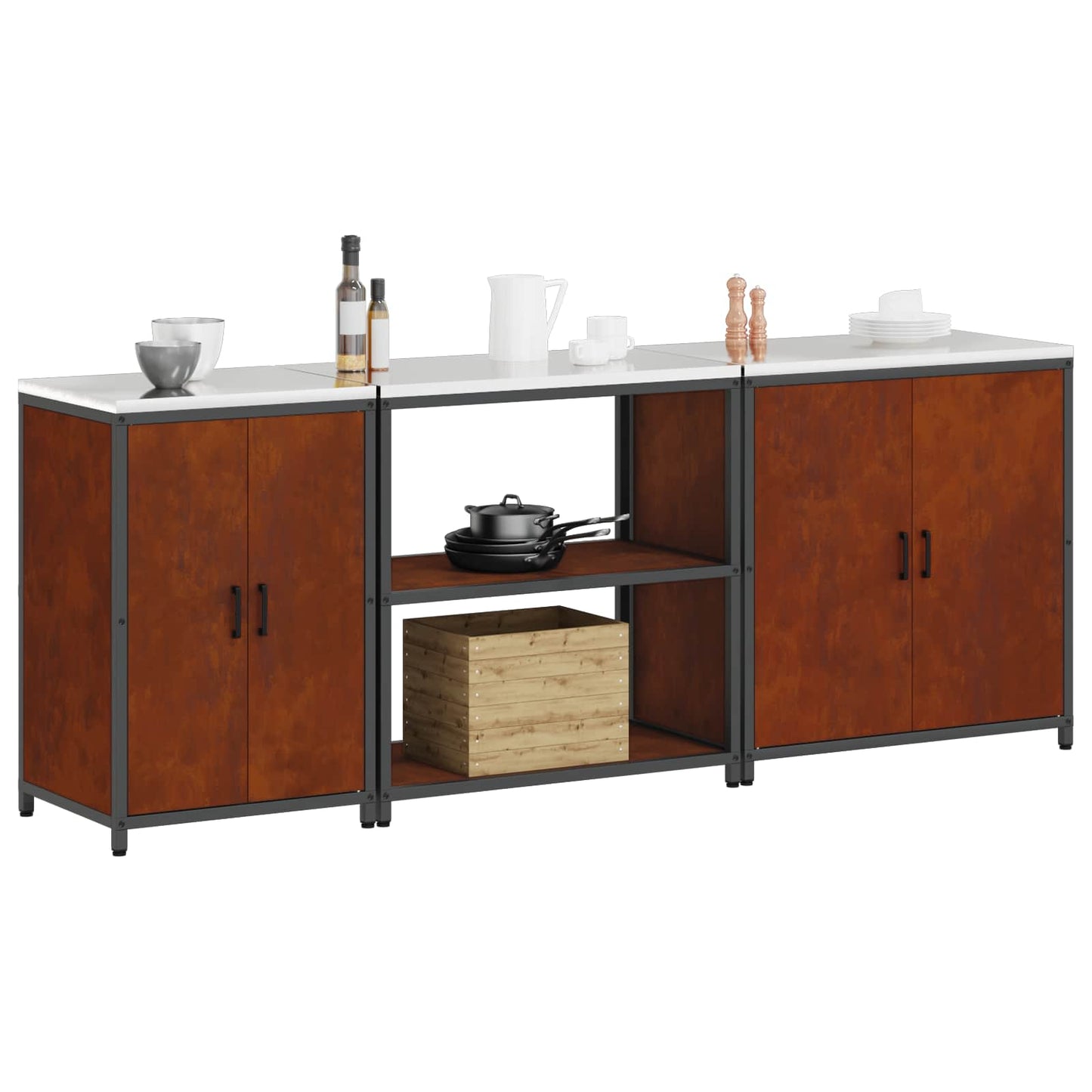 vidaXL Kitchen Storage Set HATTEM 3 pcs Rusty Steel