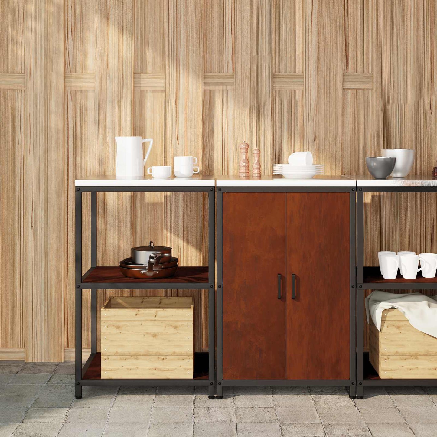 vidaXL Kitchen Storage Set HATTEM 2 pcs Rusty Steel