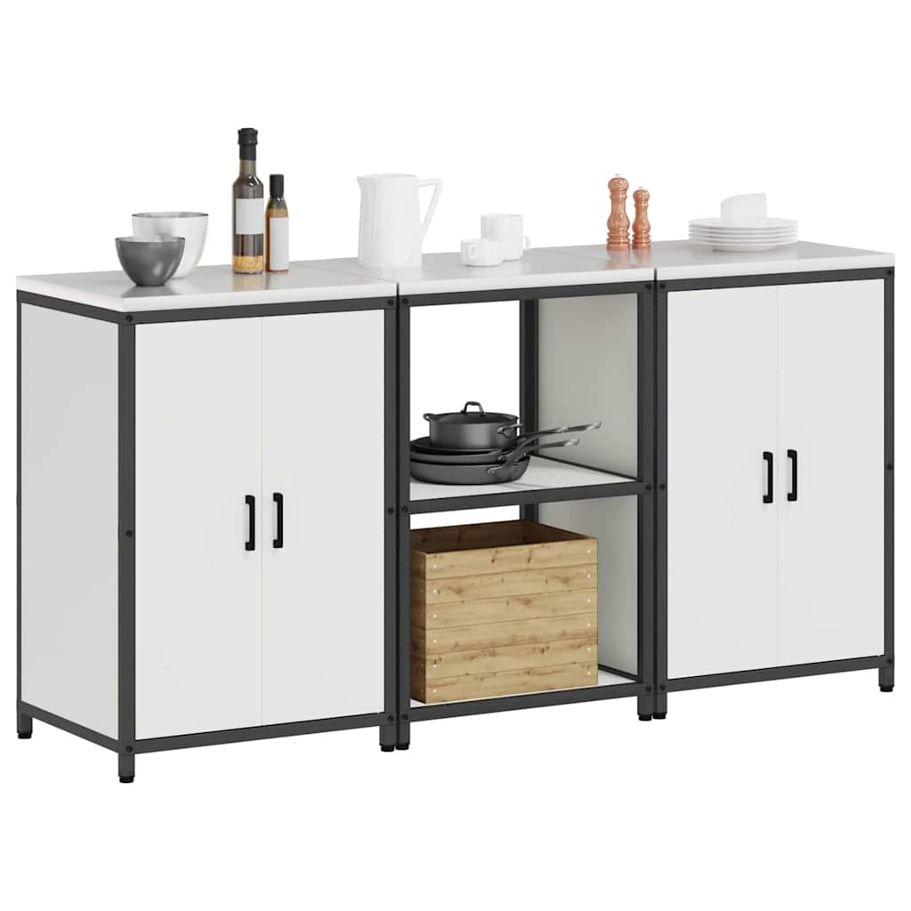 vidaXL Kitchen Storage Set HATTEM 3 pcs White Cold-rolled Steel