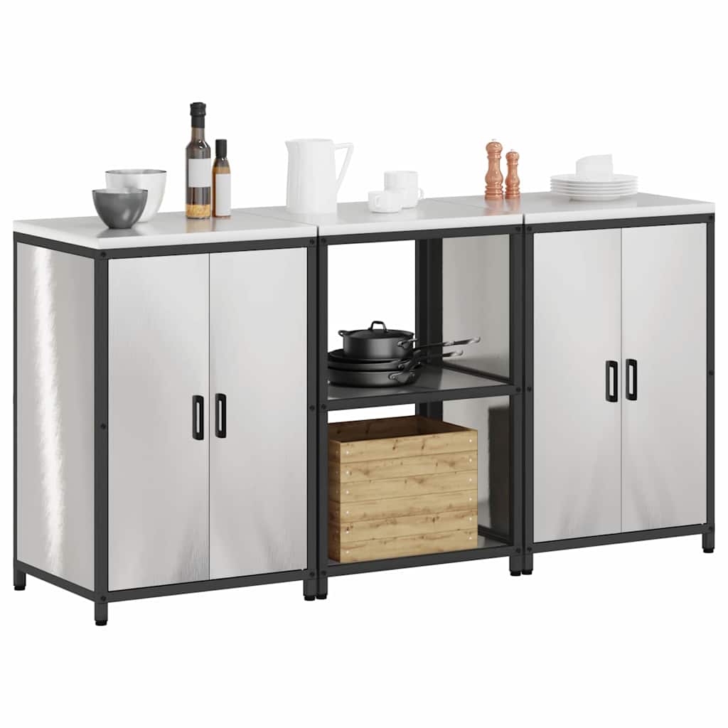 vidaXL Kitchen Storage Set HATTEM 3 pcs Silver Stainless Steel