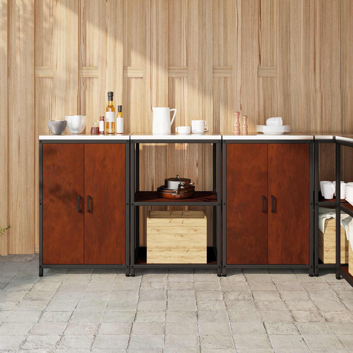 vidaXL Kitchen Storage Set HATTEM 3 pcs Rusty Steel