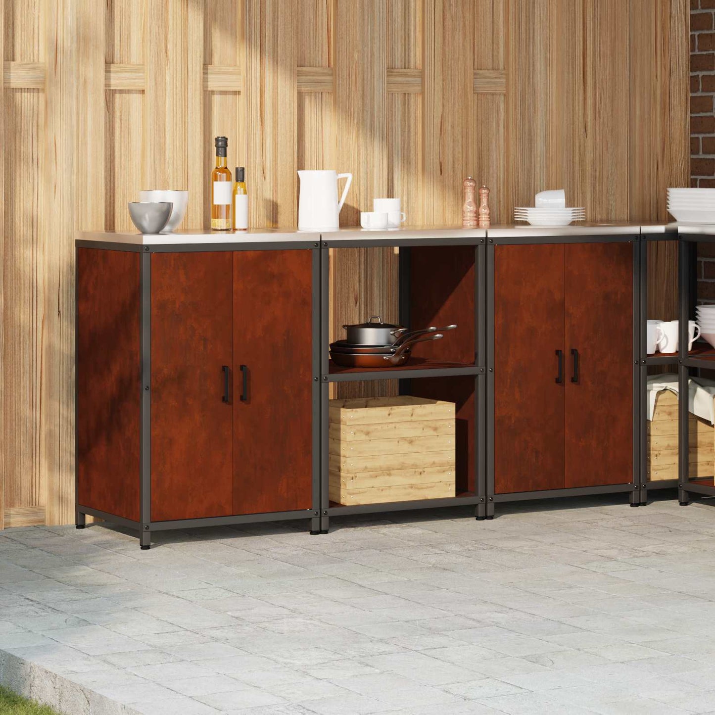 vidaXL Kitchen Storage Set HATTEM 3 pcs Rusty Steel