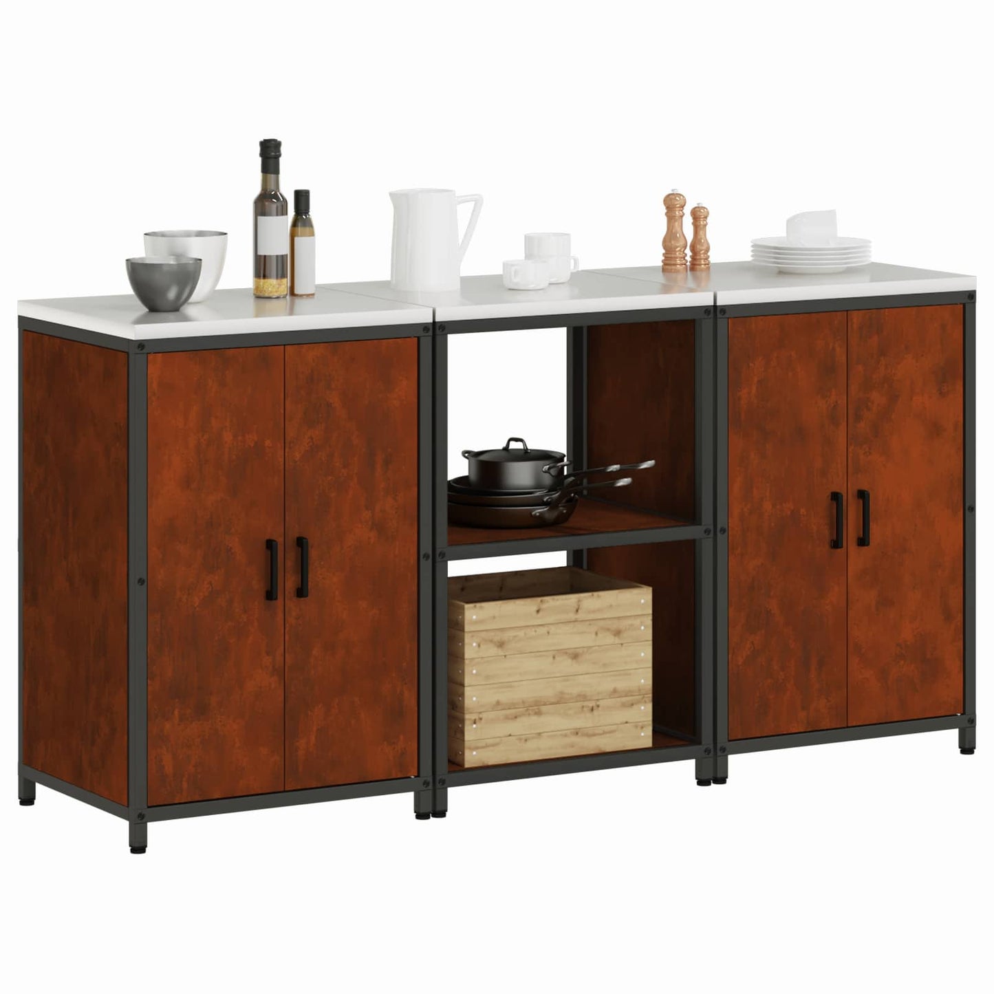 vidaXL Kitchen Storage Set HATTEM 3 pcs Rusty Steel