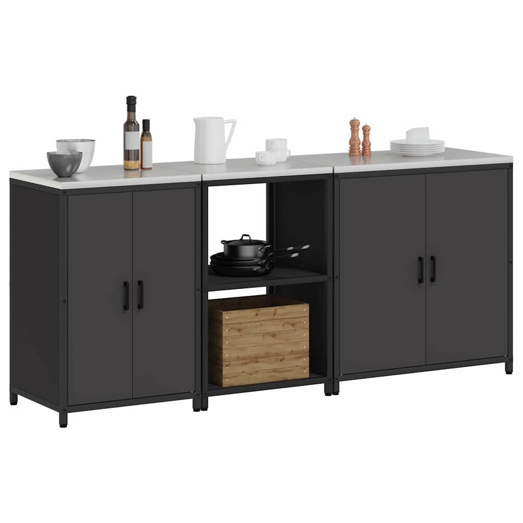 vidaXL Kitchen Storage Set HATTEM 3 pcs Black Cold-rolled Steel