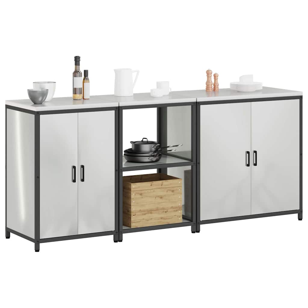 vidaXL Kitchen Storage Set HATTEM 3 pcs Silver Galvanised Steel