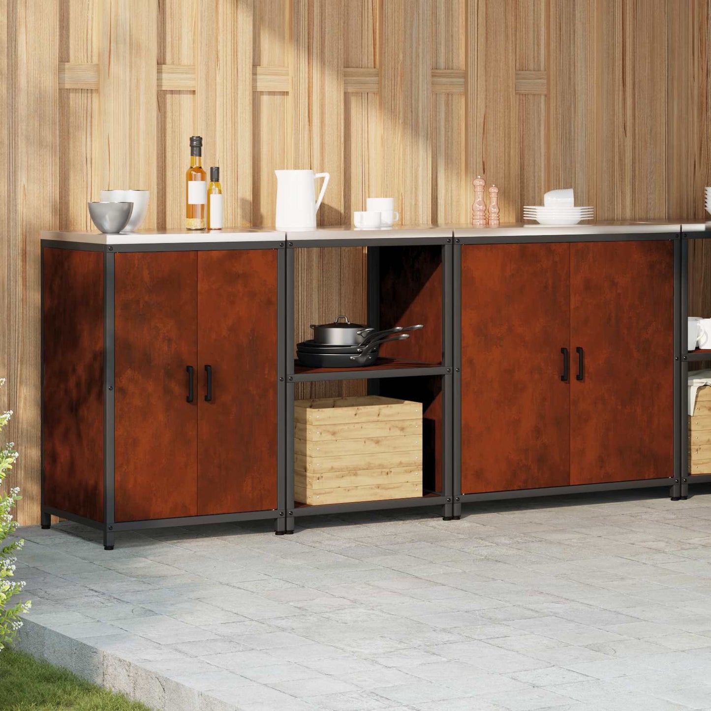 vidaXL Kitchen Storage Set HATTEM 3 pcs Rusty Steel