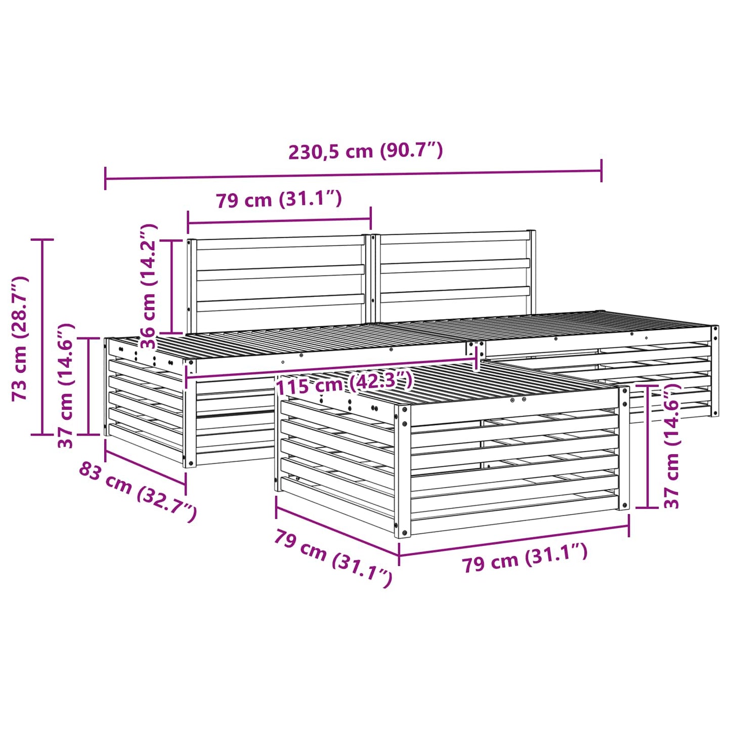 vidaXL 4 pcs Outdoor Sofa Set White
