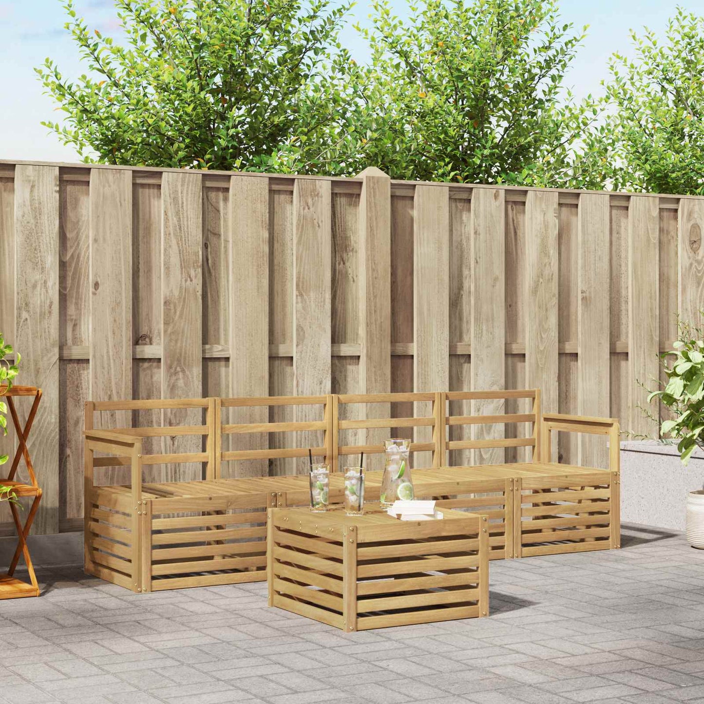vidaXL Outdoor Sofa Set 5 pcs White Solid Acacia Wood