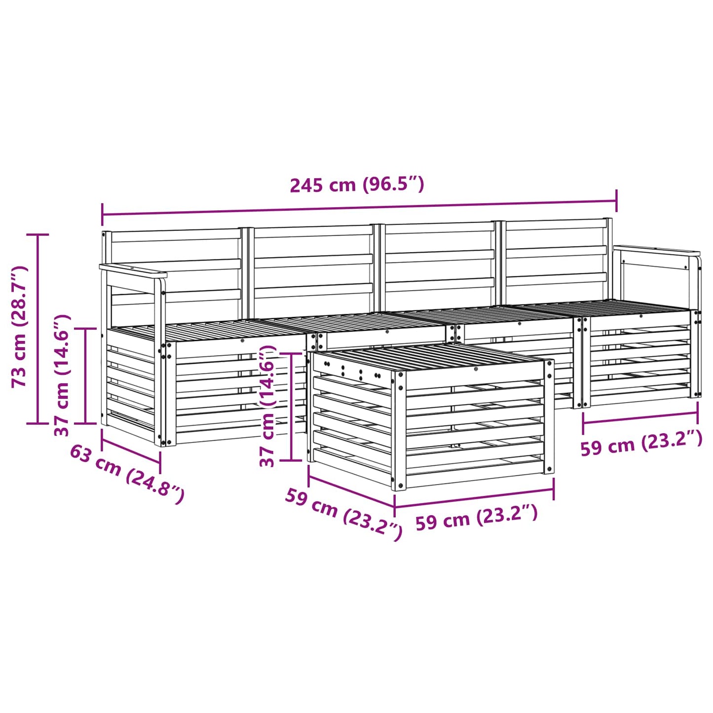 vidaXL Outdoor Sofa Set 5 pcs White Solid Acacia Wood