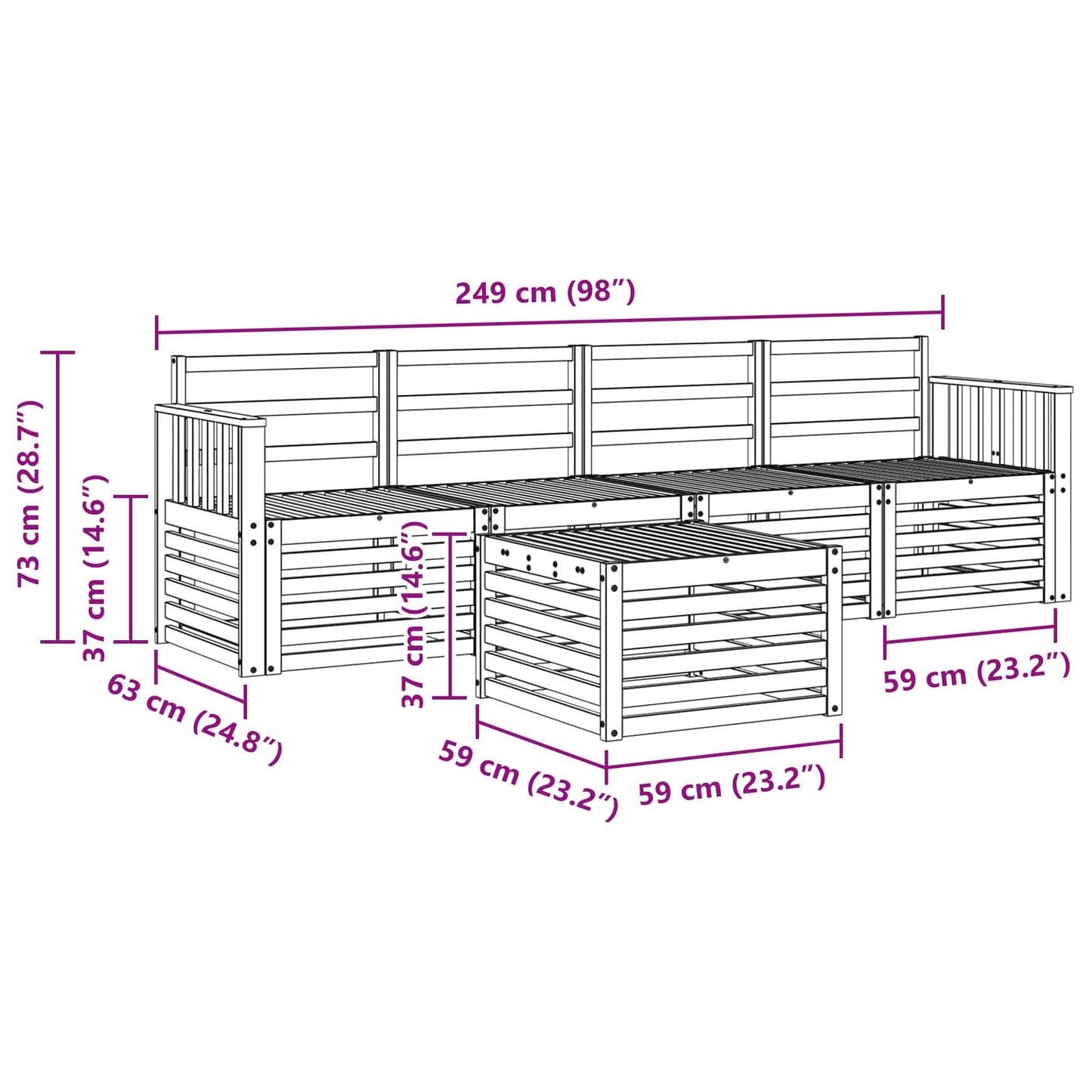 vidaXL Outdoor Sofa Set 5 pcs White Solid Acacia Wood