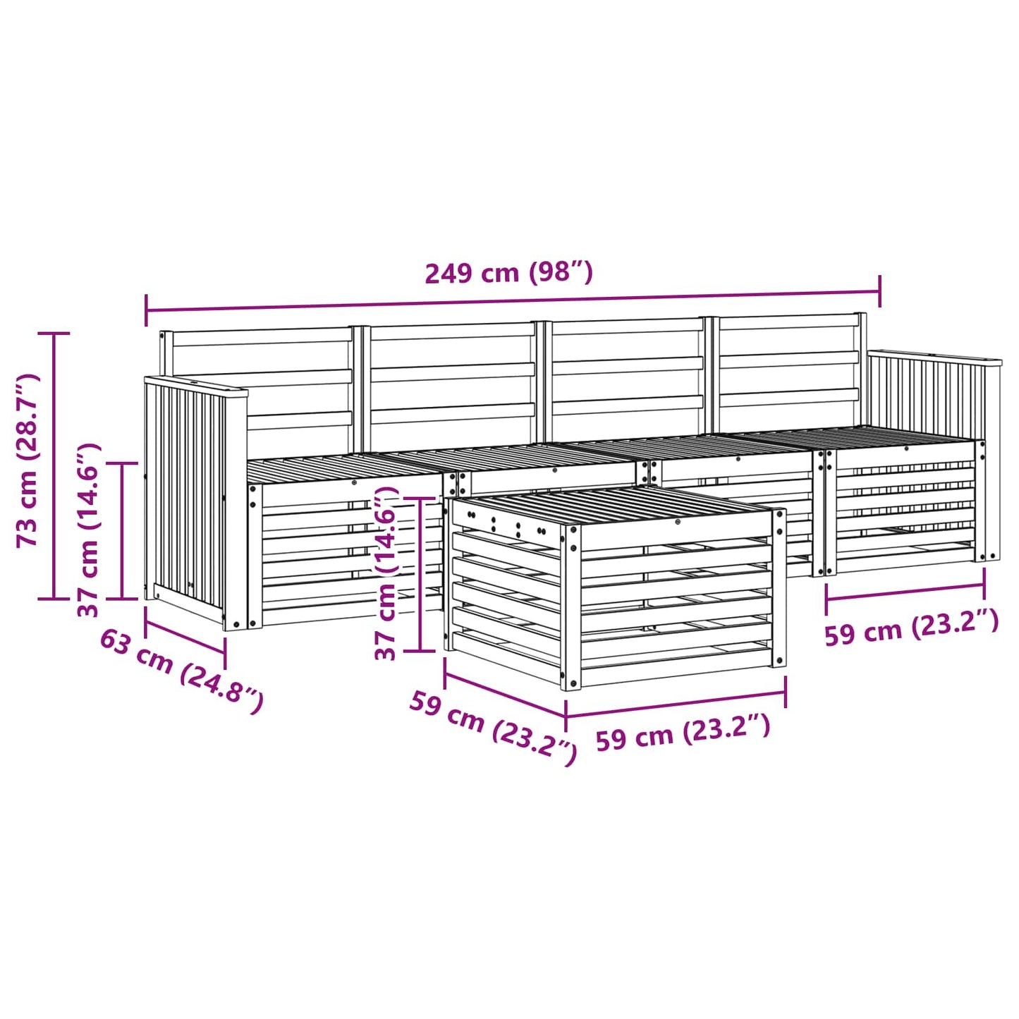 vidaXL Outdoor Sofa Set 5 pcs White Solid Acacia Wood